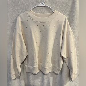 a new day Cream Sweatshirt with Rhinestones